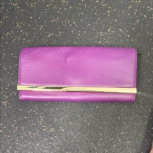 Diane Von Furstenberg Purple Leather Foldover Clutch with Gold Bar
